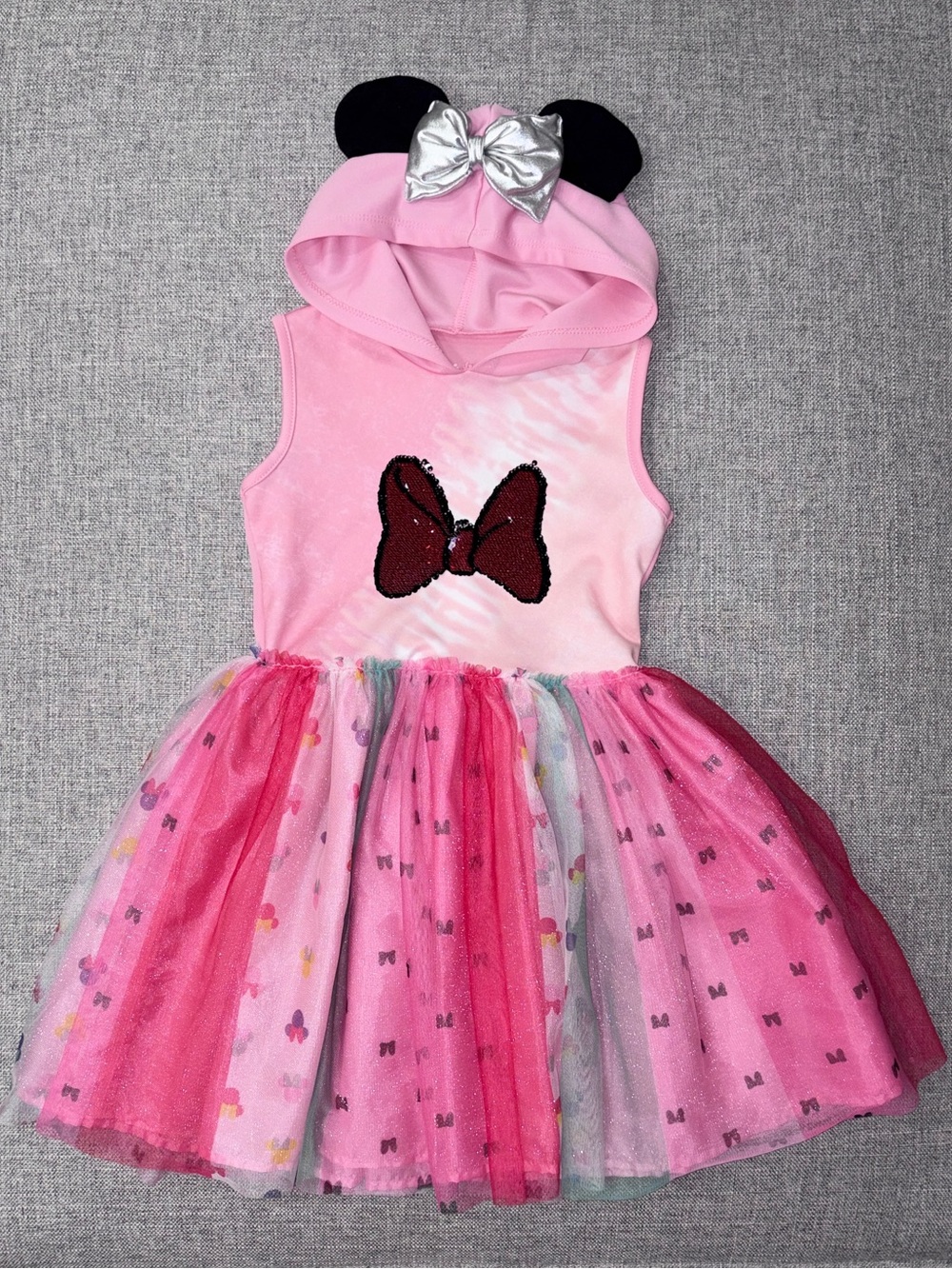 Disney 6/6x Pink Hooded Tulle Bow Costume Dress with Flip Sequin Bow